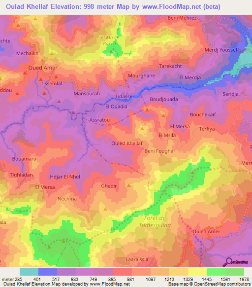 Oulad Khellaf,Algeria Elevation Map