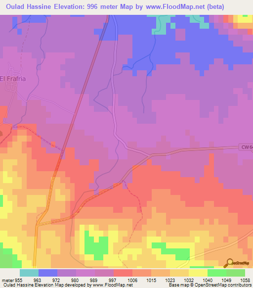 Oulad Hassine,Algeria Elevation Map