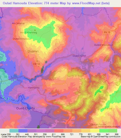 Oulad Hamouda,Algeria Elevation Map