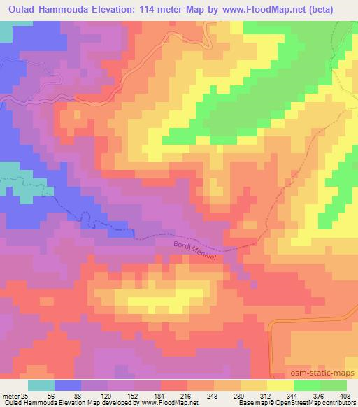 Oulad Hammouda,Algeria Elevation Map