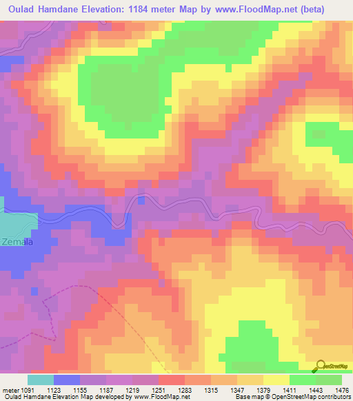 Oulad Hamdane,Algeria Elevation Map