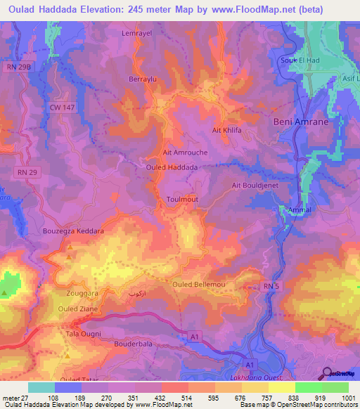 Oulad Haddada,Algeria Elevation Map