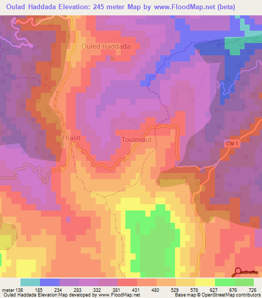 Oulad Haddada,Algeria Elevation Map