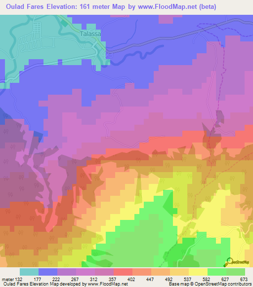 Oulad Fares,Algeria Elevation Map