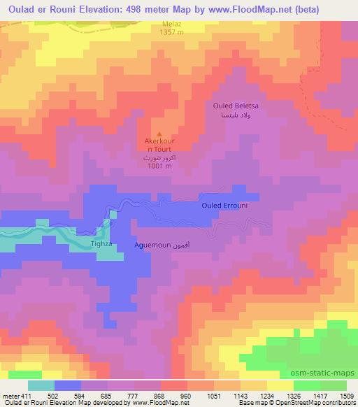 Oulad er Rouni,Algeria Elevation Map