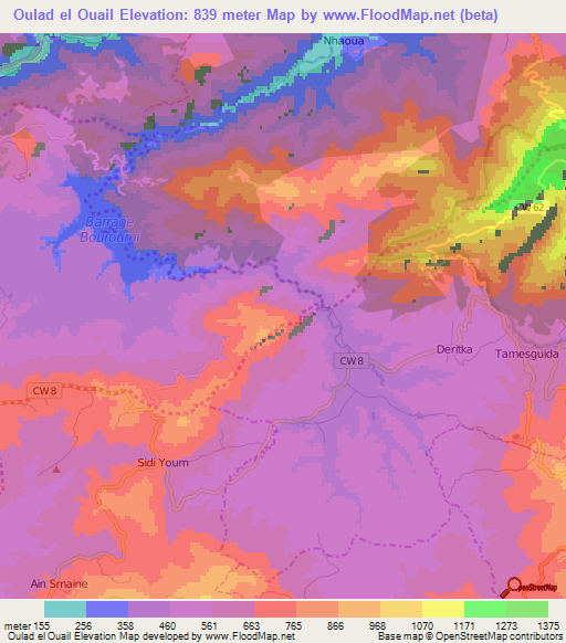 Oulad el Ouail,Algeria Elevation Map