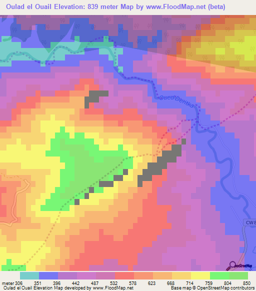 Oulad el Ouail,Algeria Elevation Map