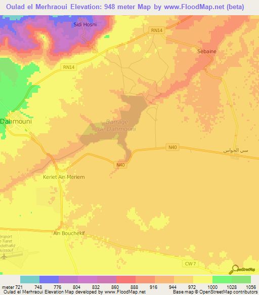 Oulad el Merhraoui,Algeria Elevation Map