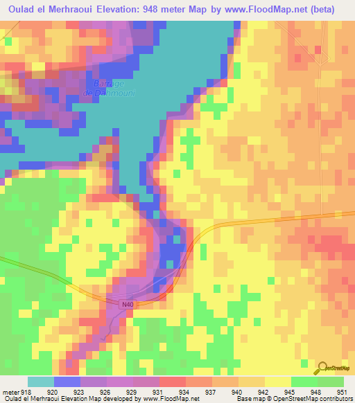 Oulad el Merhraoui,Algeria Elevation Map