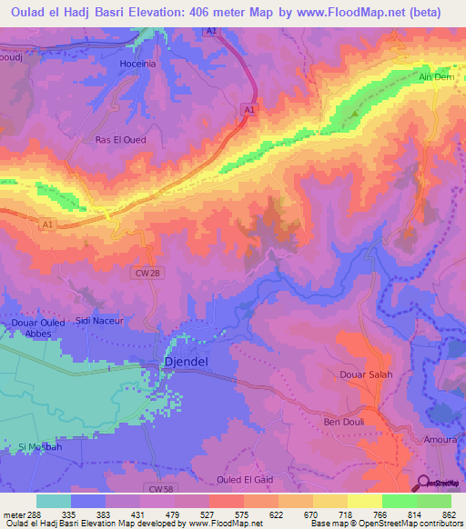 Oulad el Hadj Basri,Algeria Elevation Map