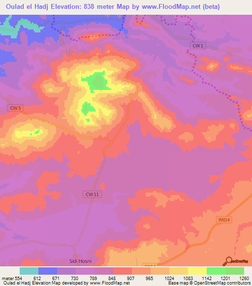 Oulad el Hadj,Algeria Elevation Map