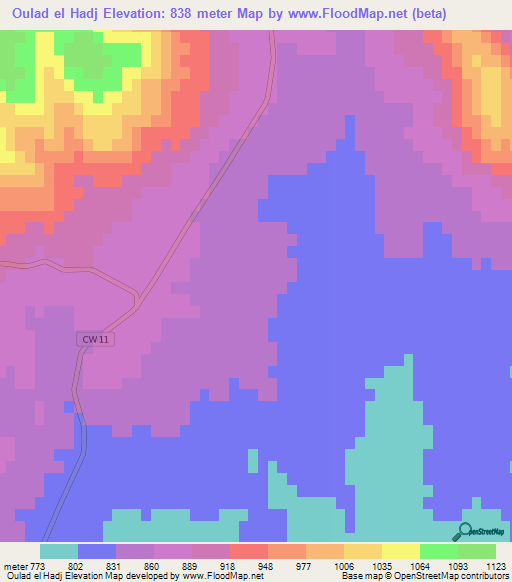 Oulad el Hadj,Algeria Elevation Map