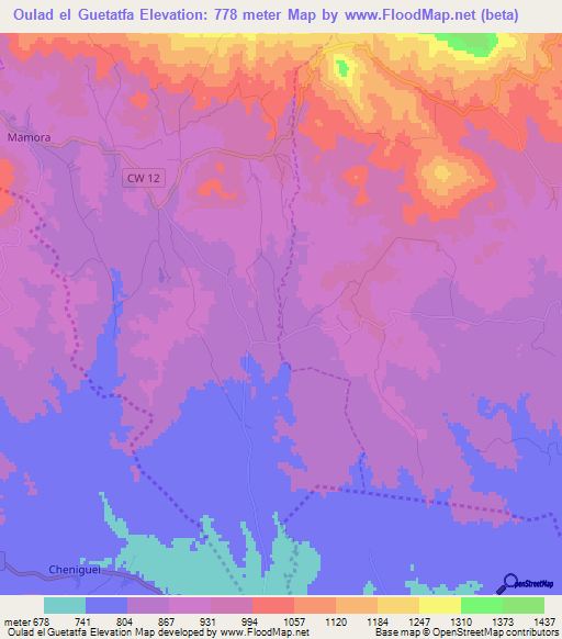 Oulad el Guetatfa,Algeria Elevation Map