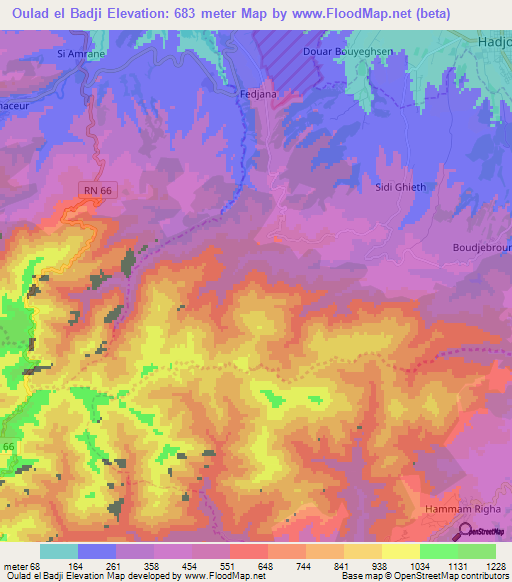 Oulad el Badji,Algeria Elevation Map
