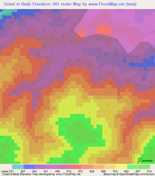 Oulad el Badji,Algeria Elevation Map