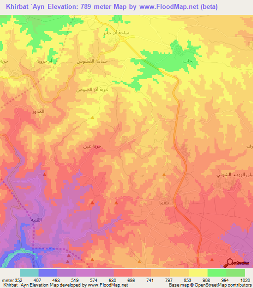 Khirbat `Ayn,Jordan Elevation Map