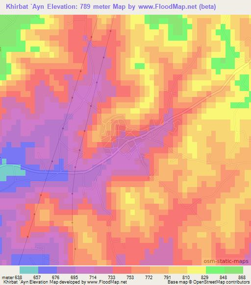 Khirbat `Ayn,Jordan Elevation Map
