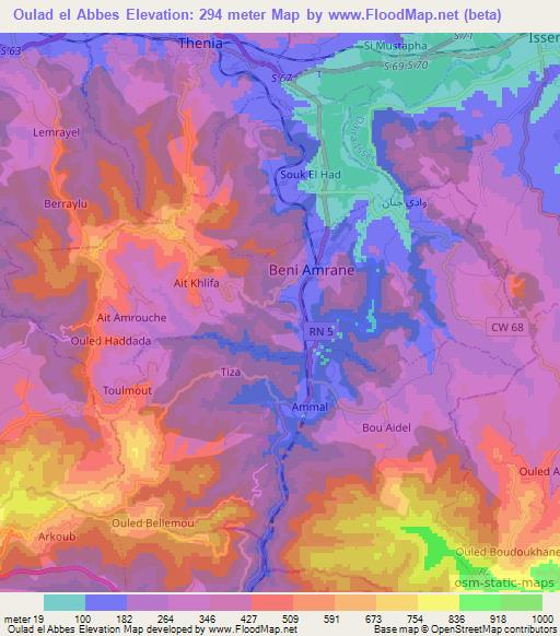 Oulad el Abbes,Algeria Elevation Map