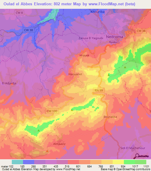 Oulad el Abbes,Algeria Elevation Map