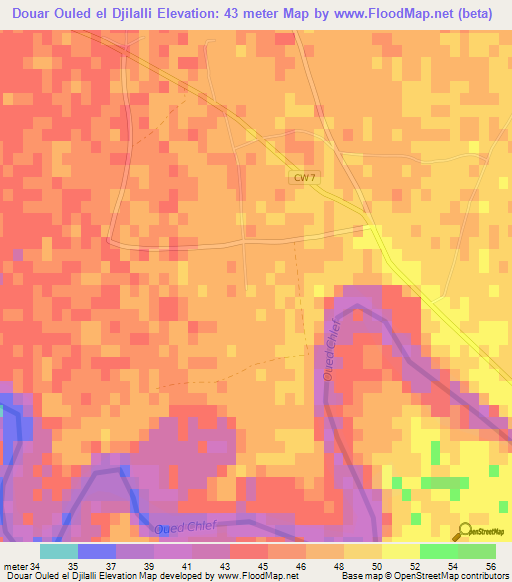 Douar Ouled el Djilalli,Algeria Elevation Map
