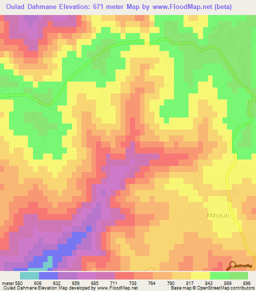 Oulad Dahmane,Algeria Elevation Map