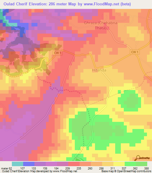 Oulad Cherif,Algeria Elevation Map
