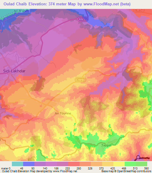 Oulad Chaib,Algeria Elevation Map