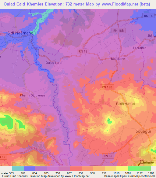 Oulad Caid Khemies,Algeria Elevation Map