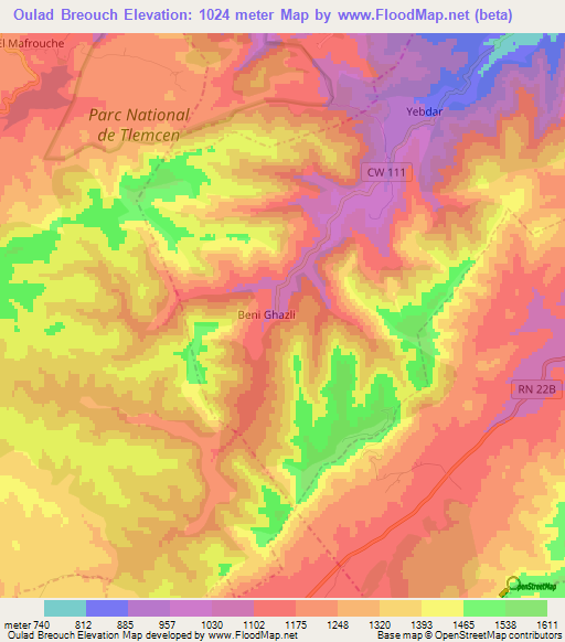 Oulad Breouch,Algeria Elevation Map