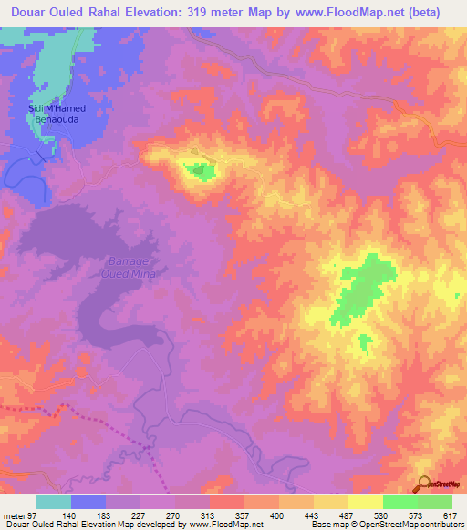 Douar Ouled Rahal,Algeria Elevation Map