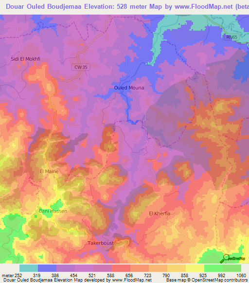 Douar Ouled Boudjemaa,Algeria Elevation Map