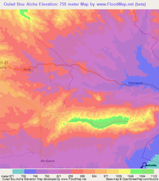 Oulad Bou Aicha,Algeria Elevation Map