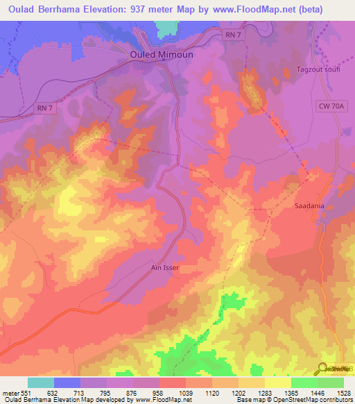 Oulad Berrhama,Algeria Elevation Map