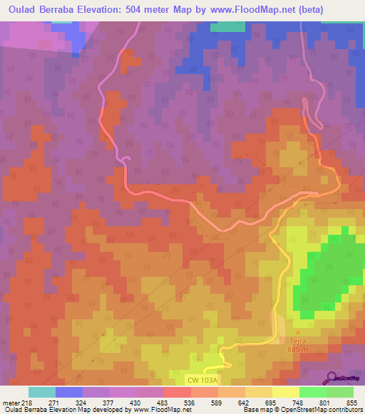 Oulad Berraba,Algeria Elevation Map
