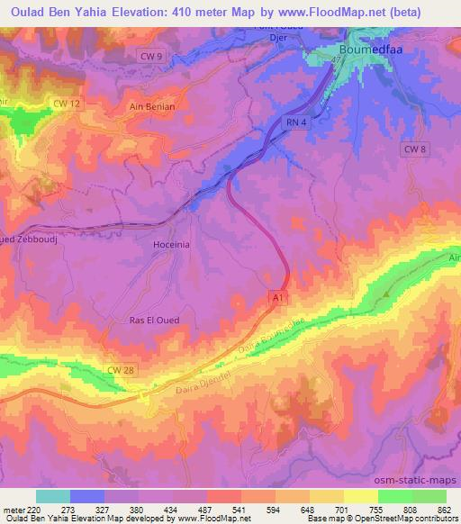 Oulad Ben Yahia,Algeria Elevation Map