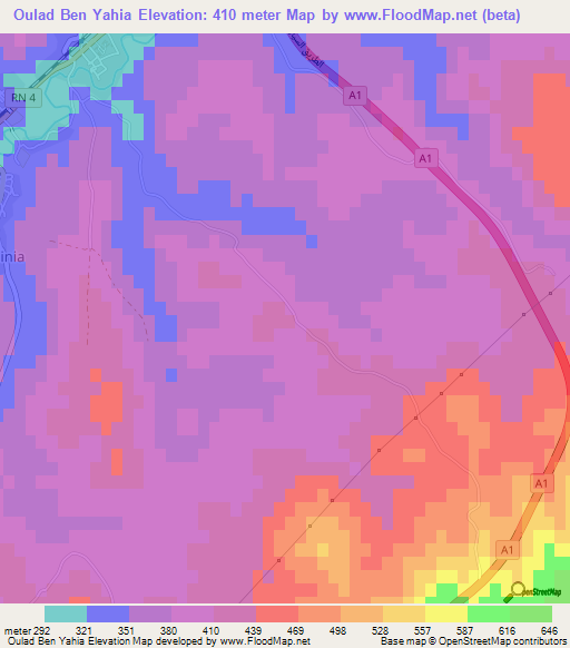 Oulad Ben Yahia,Algeria Elevation Map
