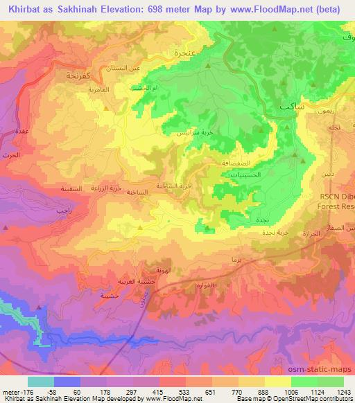 Khirbat as Sakhinah,Jordan Elevation Map