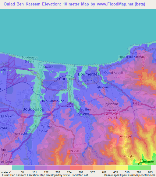 Oulad Ben Kassem,Algeria Elevation Map