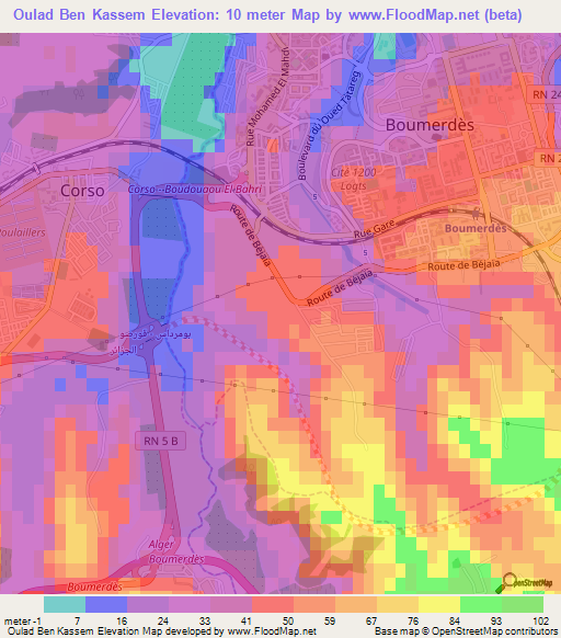 Oulad Ben Kassem,Algeria Elevation Map