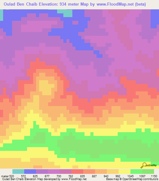 Oulad Ben Chaib,Algeria Elevation Map