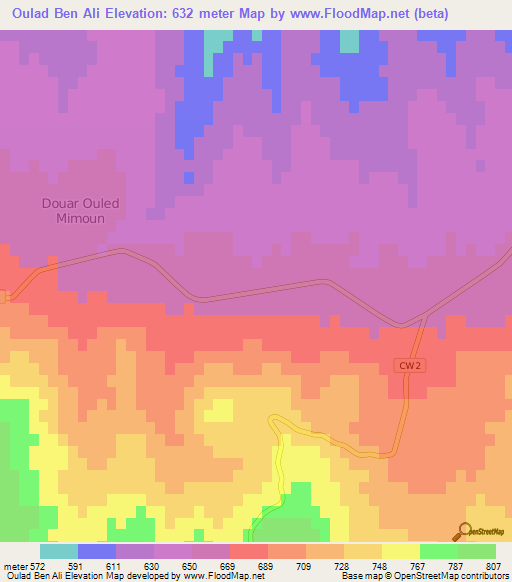 Oulad Ben Ali,Algeria Elevation Map