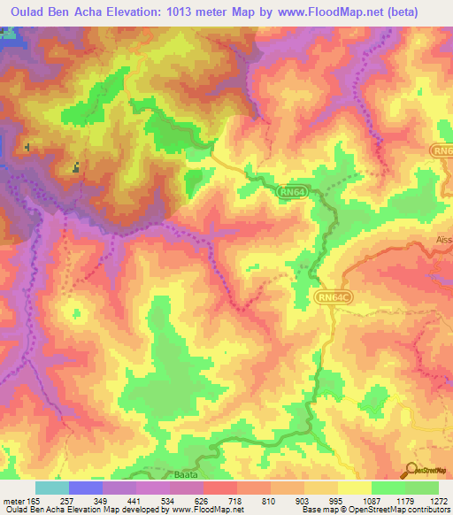 Oulad Ben Acha,Algeria Elevation Map