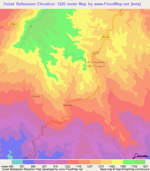 Oulad Belkassem,Algeria Elevation Map