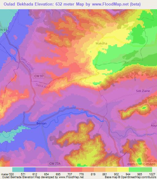Oulad Bekhada,Algeria Elevation Map