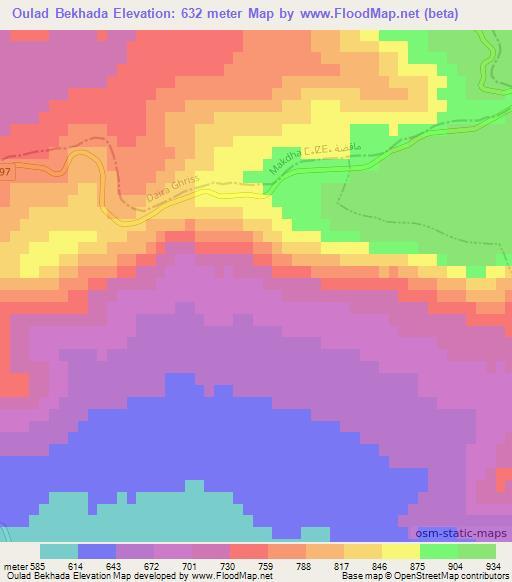 Oulad Bekhada,Algeria Elevation Map