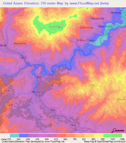 Oulad Azane,Algeria Elevation Map