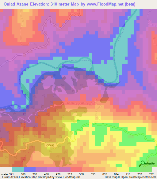 Oulad Azane,Algeria Elevation Map