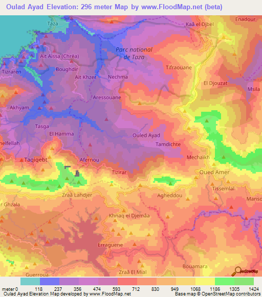 Oulad Ayad,Algeria Elevation Map