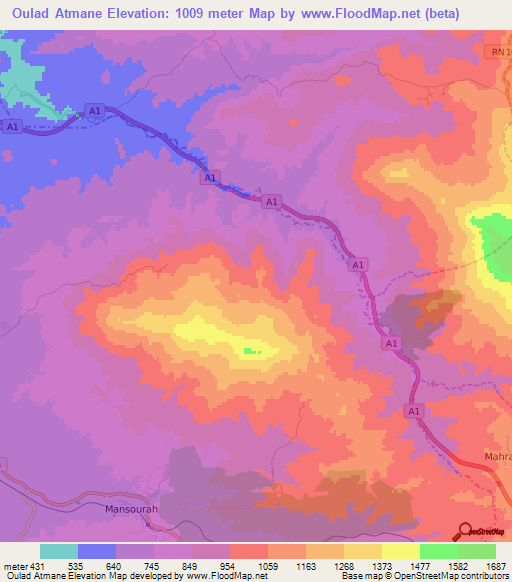 Oulad Atmane,Algeria Elevation Map