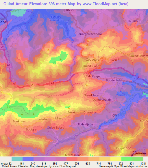Oulad Ameur,Algeria Elevation Map